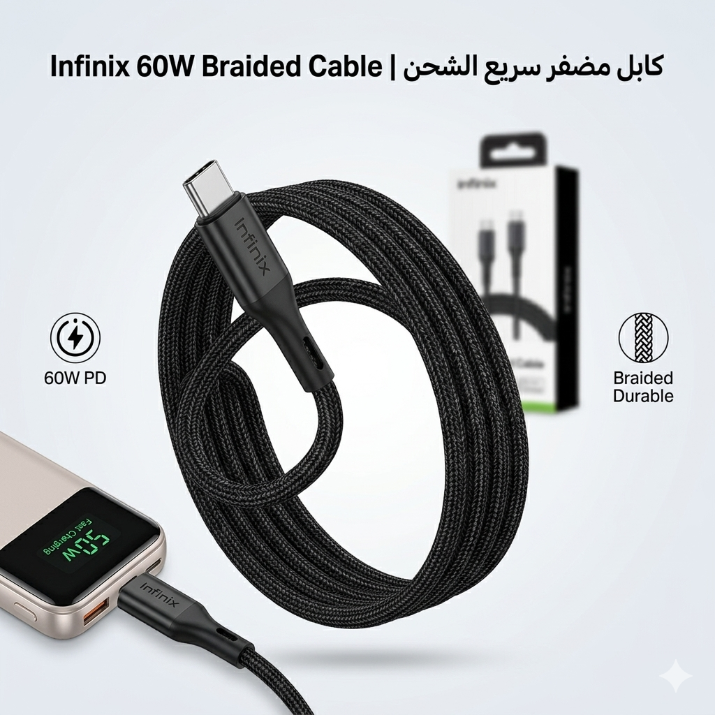 Infinix 60W Type‑C to Type‑C Braided Fast Charging Cable